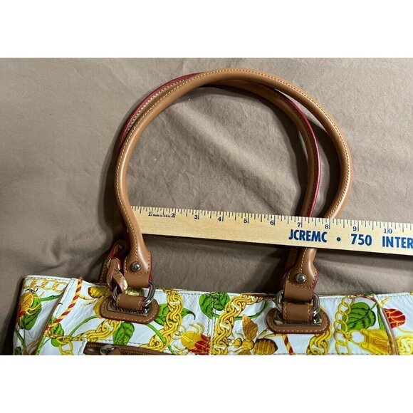 Tignanello Leather & Canvas Tote Bag Purse With Floral Insects & Chain Print - Picture 8 of 11